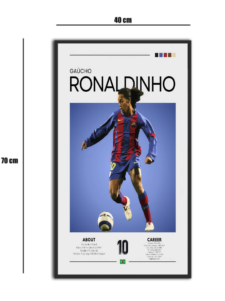 تابلو شیشه‌ای طرح Ronaldinho | رونالدینیو سایز 70×40