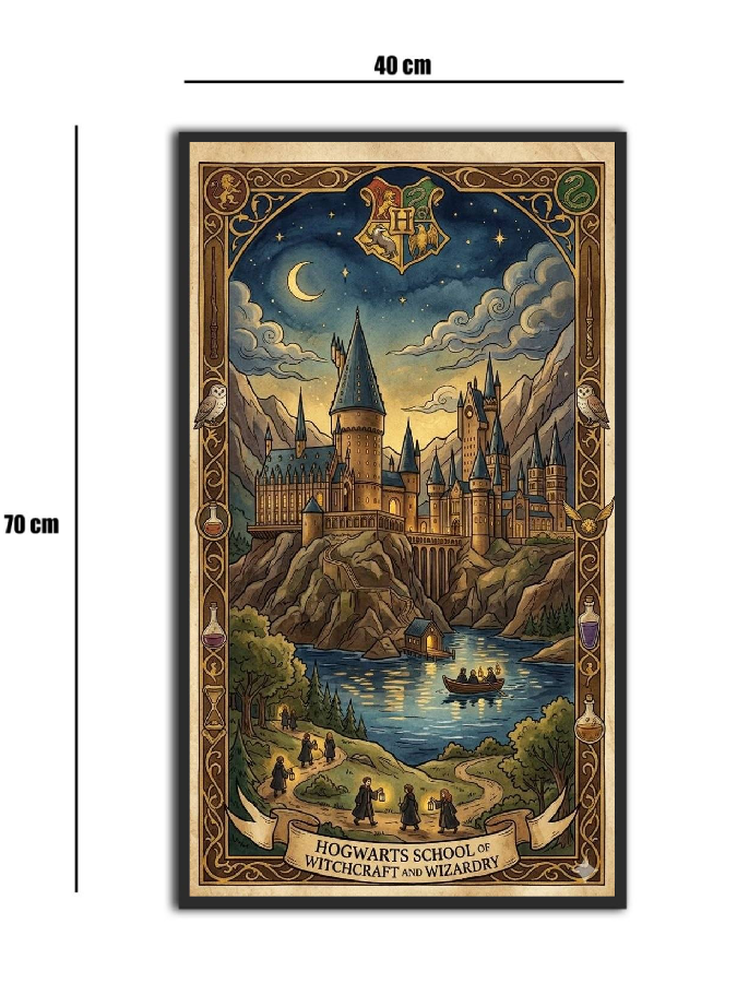 تابلو شیشه‌ای طرح هاگوارتز | Hogwarts School سایز 70×40